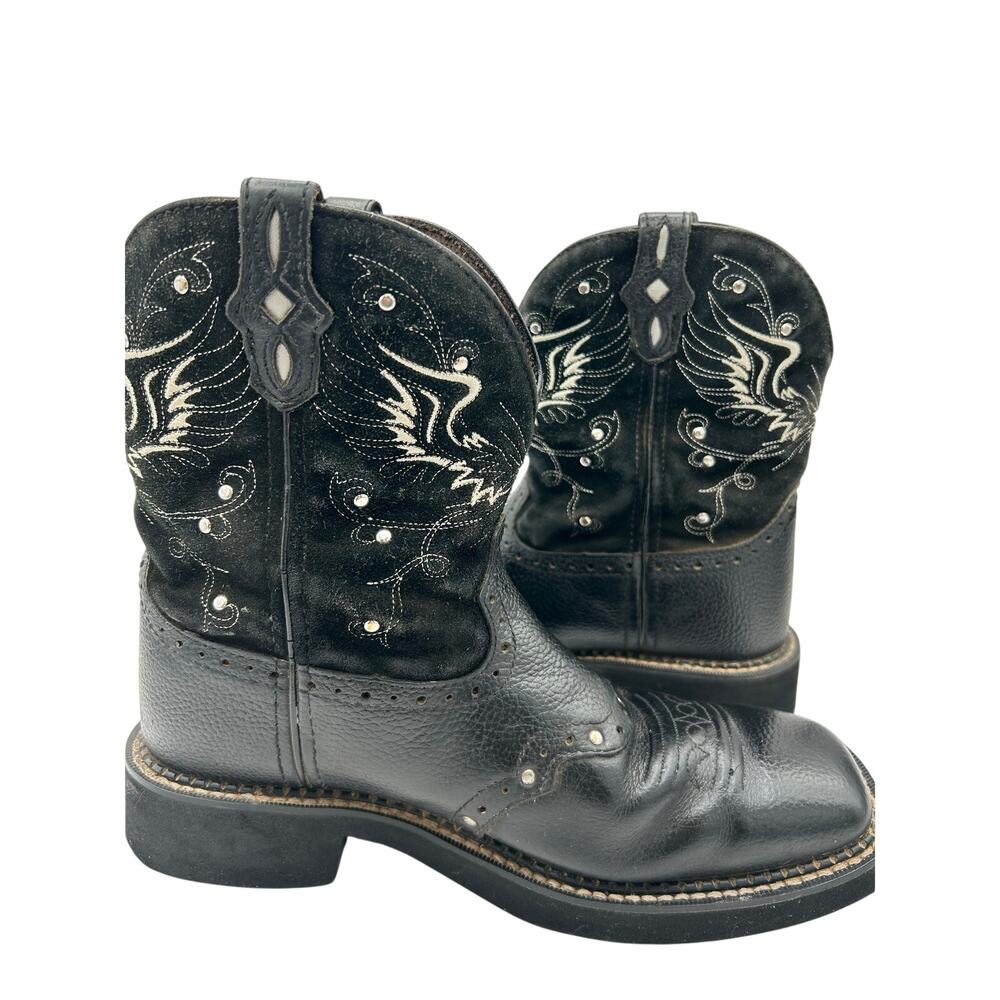 Justin Mandra Gypsy Western Cowgirl Boots Black Sparkle Leather Suede Square 9.5 - Picture 6 of 8
